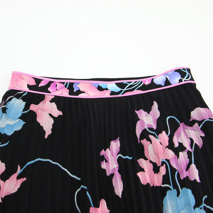 フラワープリント プリーツ スカート / ミモレ丈 フレア Aライン ブランドロゴ