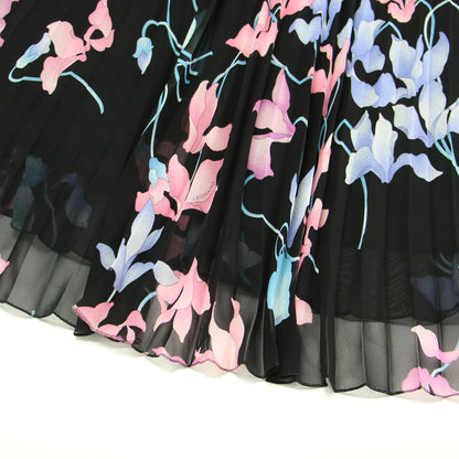 フラワープリント プリーツ スカート / ミモレ丈 フレア Aライン ブランドロゴ