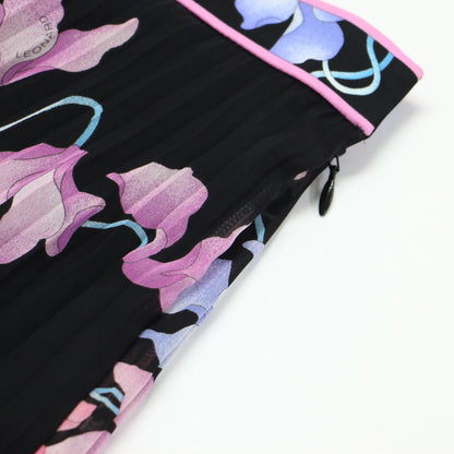 フラワープリント プリーツ スカート / ミモレ丈 フレア Aライン ブランドロゴ