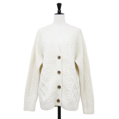 21秋冬 アランパターン ニット カーディガン / 長袖 Vネック ケーブル編み オーバーサイズ ウール