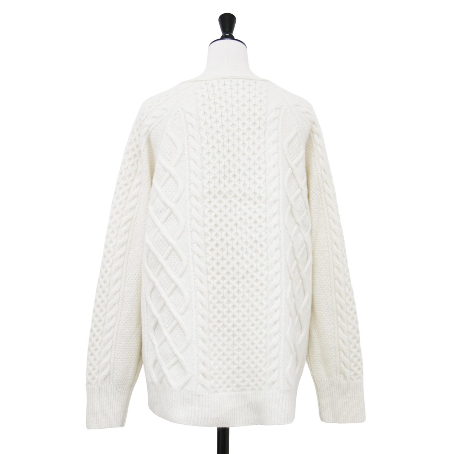 21秋冬 アランパターン ニット カーディガン / 長袖 Vネック ケーブル編み オーバーサイズ ウール