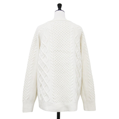 21秋冬 アランパターン ニット カーディガン / 長袖 Vネック ケーブル編み オーバーサイズ ウール