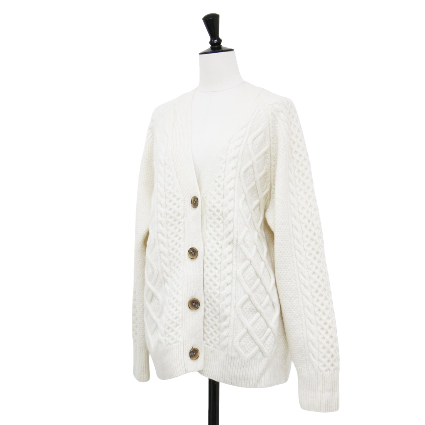 21秋冬 アランパターン ニット カーディガン / 長袖 Vネック ケーブル編み オーバーサイズ ウール