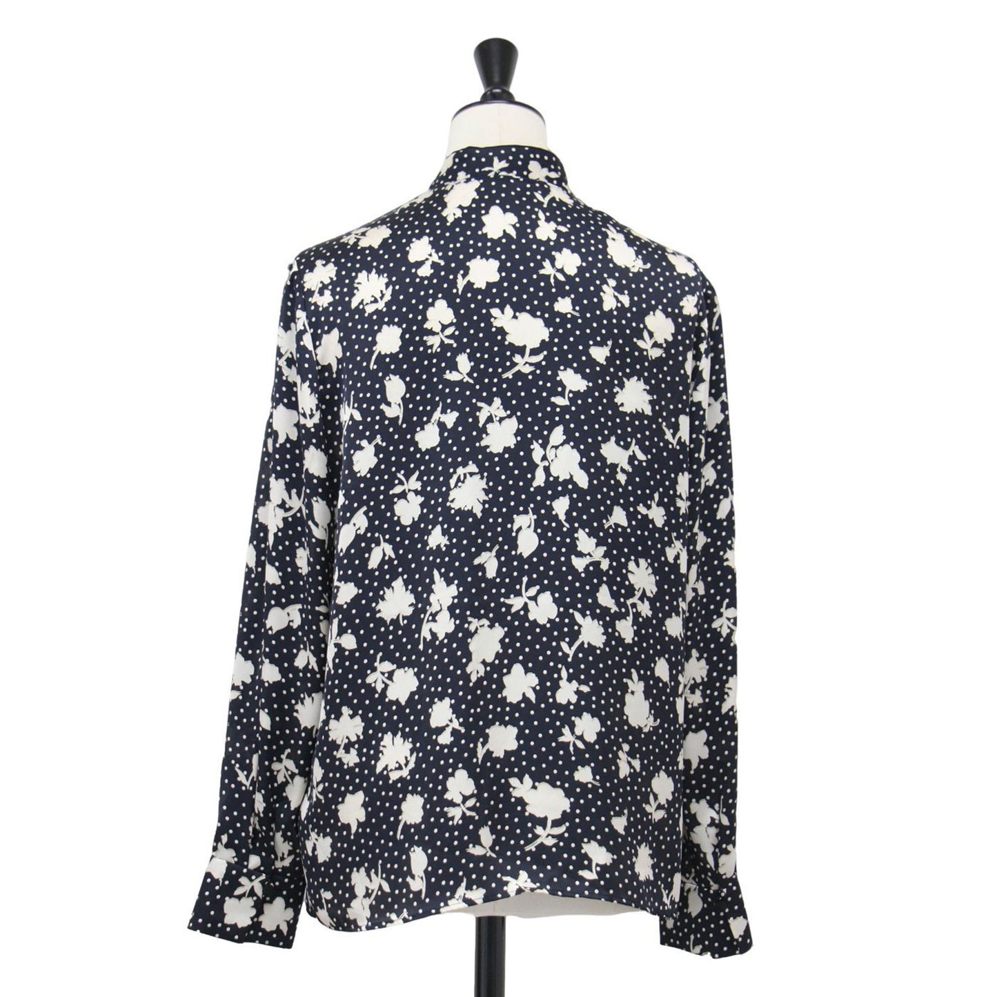 20春夏 シャドーフラワー タイブラウス / シャツ 長袖 ドット リボン くるみボタン ラウンドヘム