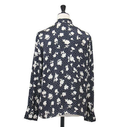 20春夏 シャドーフラワー タイブラウス / シャツ 長袖 ドット リボン くるみボタン ラウンドヘム