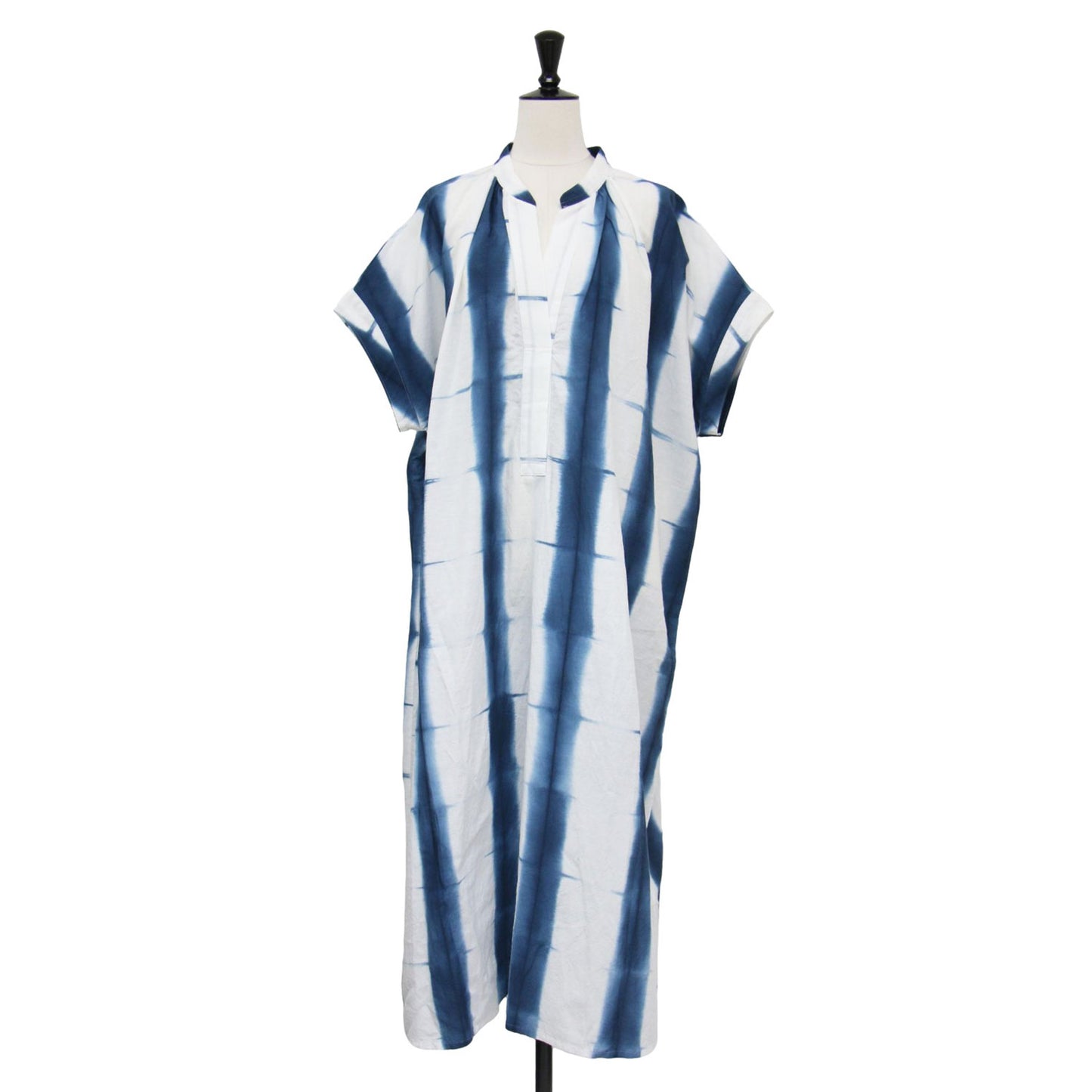 25秋冬 コットン キュプラ リネン 板染め kaftan ワンピース / カフタン シャツワンピース 半袖 ロング丈 ワイド