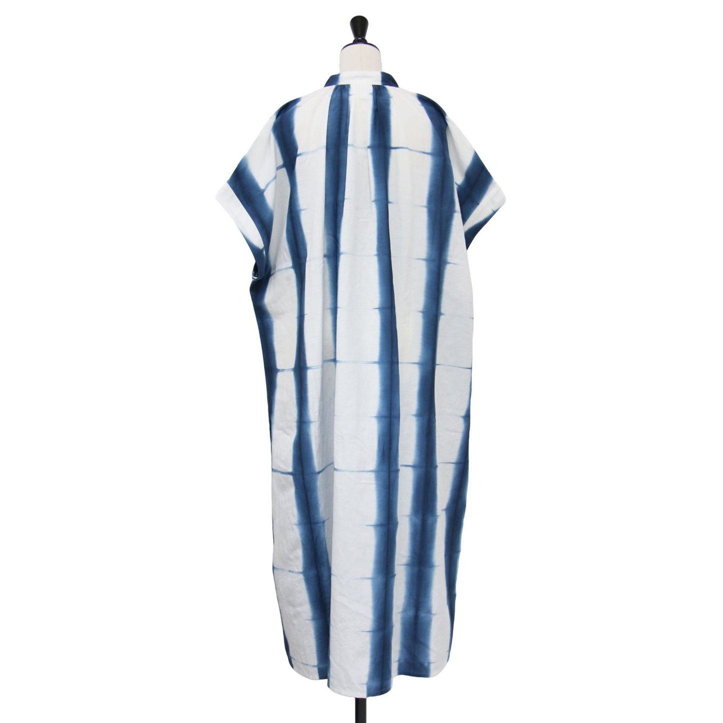 25秋冬 コットン キュプラ リネン 板染め kaftan ワンピース / カフタン シャツワンピース 半袖 ロング丈 ワイド