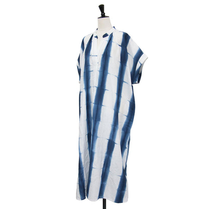 25秋冬 コットン キュプラ リネン 板染め kaftan ワンピース / カフタン シャツワンピース 半袖 ロング丈 ワイド