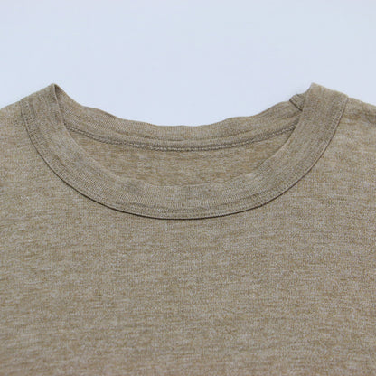 リネン ワイド 長袖Tシャツ / カットソー クルーネック ロゴ 刺繍 スリット