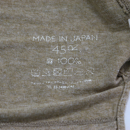 リネン ワイド 長袖Tシャツ / カットソー クルーネック ロゴ 刺繍 スリット