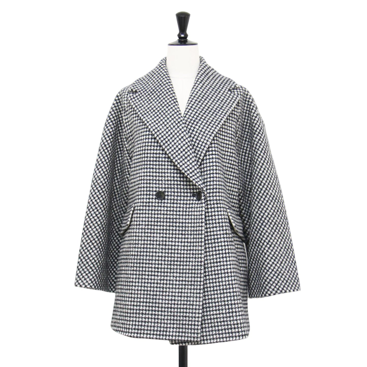 22秋冬 ウール カシミヤ ハウンドトゥース ビッグカラー ショートコート / ジャケット 長袖 オーバーサイズ 千鳥柄