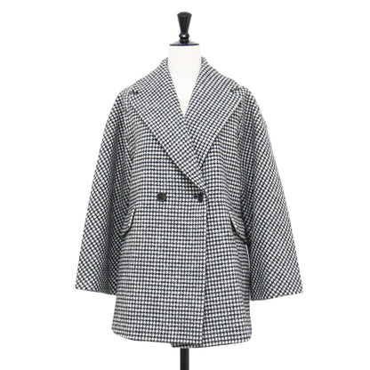 22秋冬 ウール カシミヤ ハウンドトゥース ビッグカラー ショートコート / ジャケット 長袖 オーバーサイズ 千鳥柄
