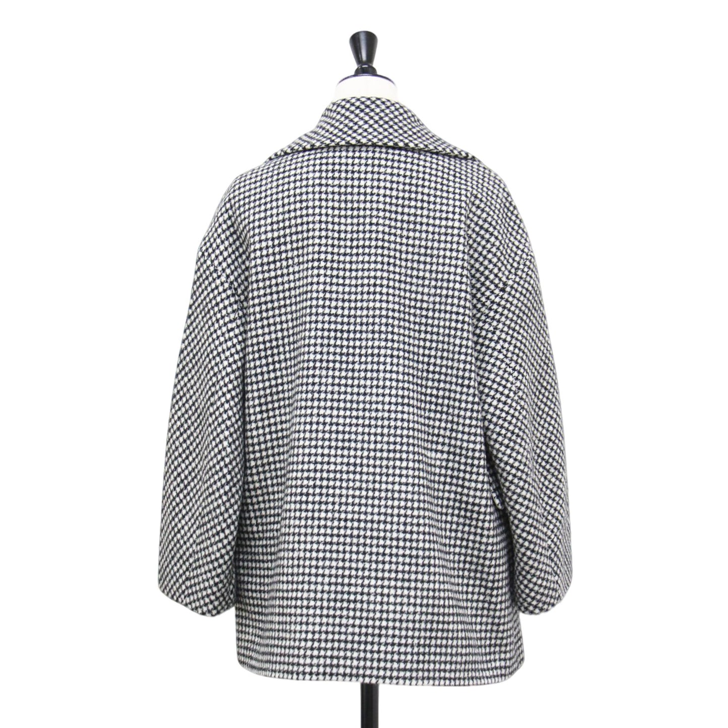 22秋冬 ウール カシミヤ ハウンドトゥース ビッグカラー ショートコート / ジャケット 長袖 オーバーサイズ 千鳥柄