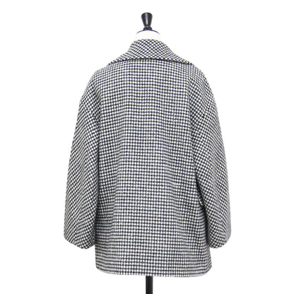 22秋冬 ウール カシミヤ ハウンドトゥース ビッグカラー ショートコート / ジャケット 長袖 オーバーサイズ 千鳥柄