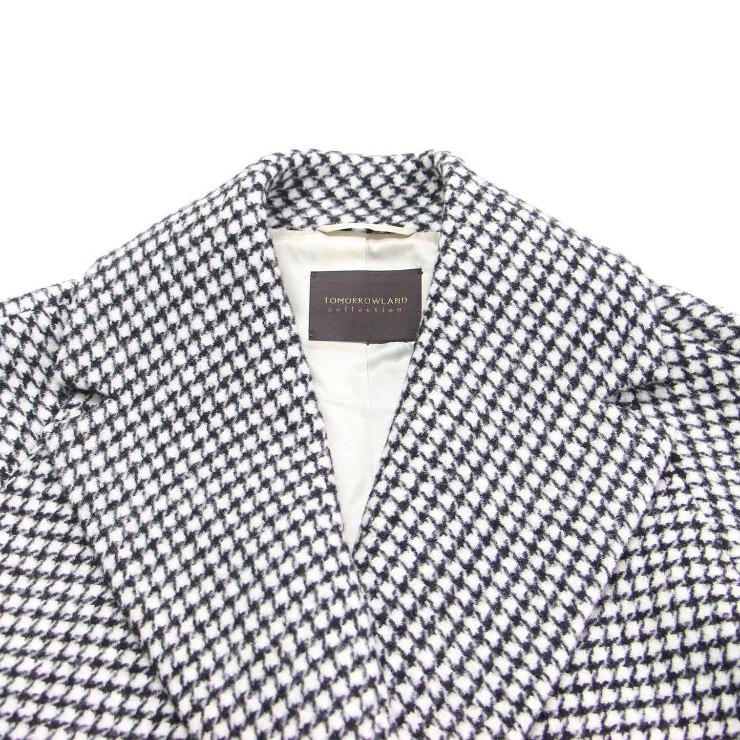 22秋冬 ウール カシミヤ ハウンドトゥース ビッグカラー ショートコート / ジャケット 長袖 オーバーサイズ 千鳥柄