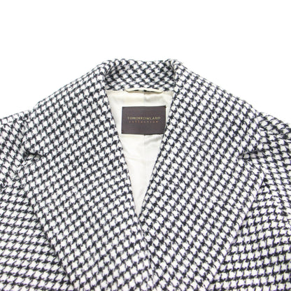 22秋冬 ウール カシミヤ ハウンドトゥース ビッグカラー ショートコート / ジャケット 長袖 オーバーサイズ 千鳥柄
