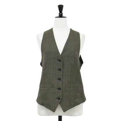 Lisiere 22秋冬 ヨリモク ヴィンテージ ベスト / Vintage Vest Vネック チェック柄 ツイード ウール