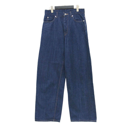 23秋冬 セルヴィッチデニム ストレートパンツ / ワイドパンツ 5ポケット ボタンフライ コットン 牛革