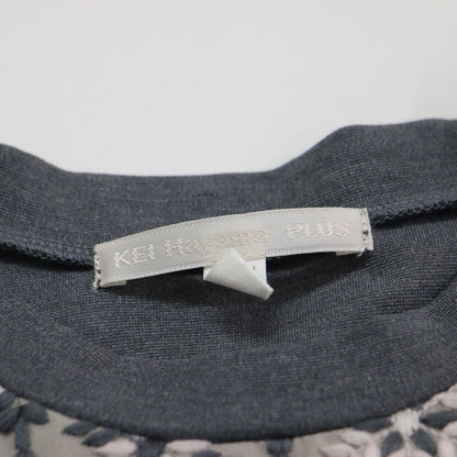 刺繍切替 ワンピース / ドレス 長袖 ロング丈 ラウンドネック Aライン 刺繍デザイン 異素材切替 コットン ウール