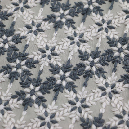刺繍切替 ワンピース / ドレス 長袖 ロング丈 ラウンドネック Aライン 刺繍デザイン 異素材切替 コットン ウール