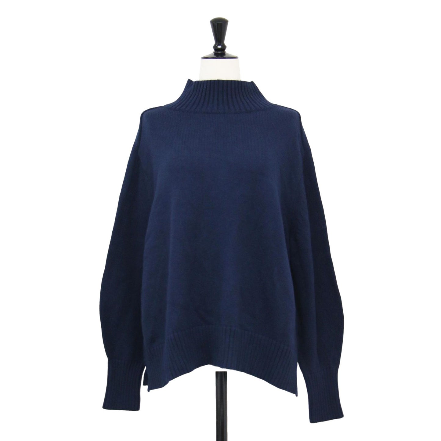 23秋冬 コットン ウール ハイネックニット / プルオーバー 長袖 スリット ワイド ドロップショルダー