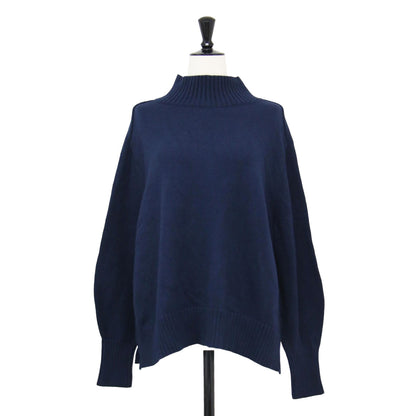 23秋冬 コットン ウール ハイネックニット / プルオーバー 長袖 スリット ワイド ドロップショルダー