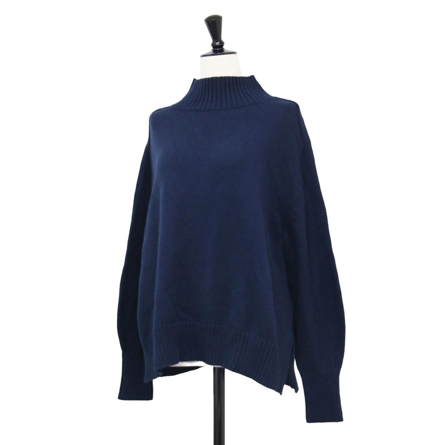 23秋冬 コットン ウール ハイネックニット / プルオーバー 長袖 スリット ワイド ドロップショルダー