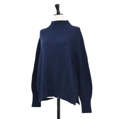 23秋冬 コットン ウール ハイネックニット / プルオーバー 長袖 スリット ワイド ドロップショルダー