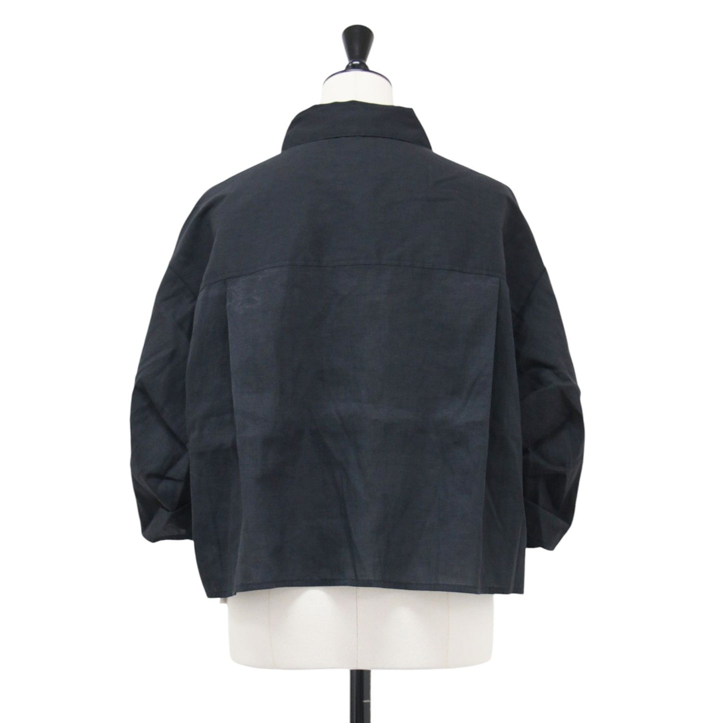 25春夏 リネンミックス クロップドシャツ / ブラウス 7分袖 ドロップショルダー ワイド ボリュームスリーブ ウォッシャブル