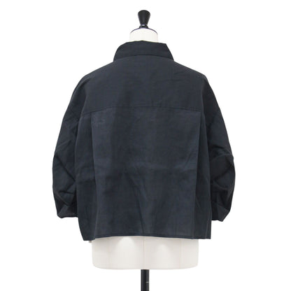 25春夏 リネンミックス クロップドシャツ / ブラウス 7分袖 ドロップショルダー ワイド ボリュームスリーブ ウォッシャブル