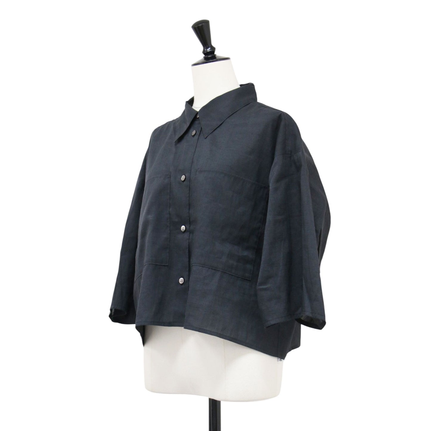 25春夏 リネンミックス クロップドシャツ / ブラウス 7分袖 ドロップショルダー ワイド ボリュームスリーブ ウォッシャブル