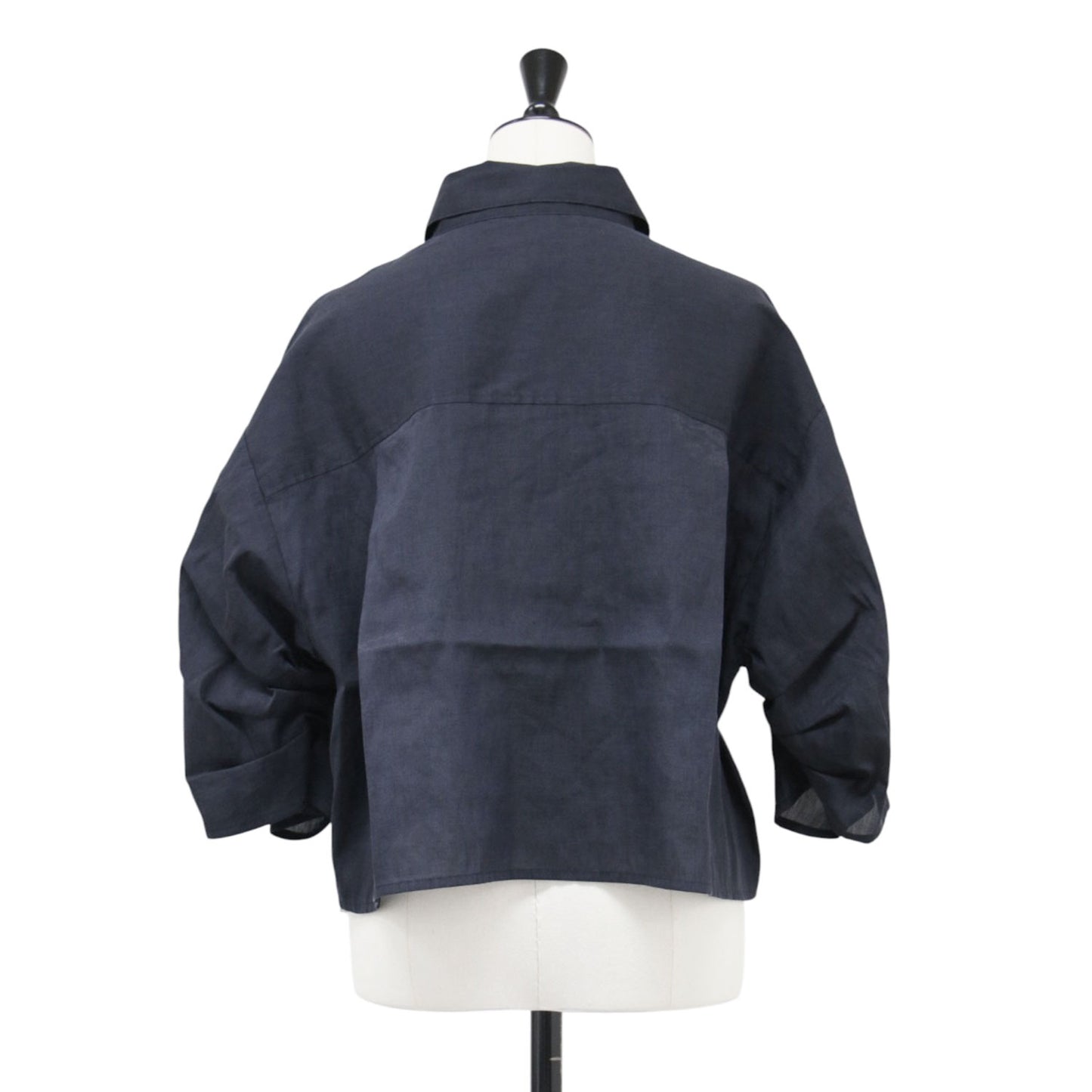 25春夏 リネンミックス クロップドシャツ / ブラウス 7分袖 ドロップショルダー ワイド ボリュームスリーブ