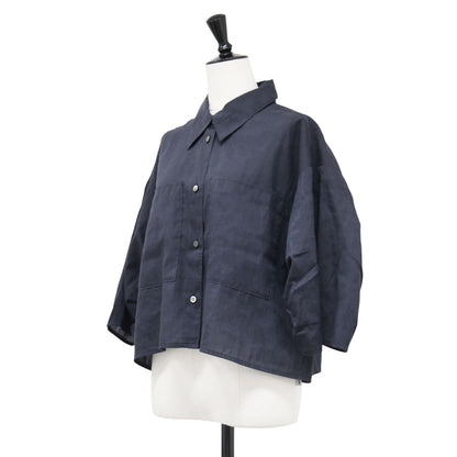 25春夏 リネンミックス クロップドシャツ / ブラウス 7分袖 ドロップショルダー ワイド ボリュームスリーブ