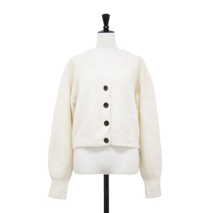 23秋冬 フォックスウール 畦編み カーディガン / ニット 長袖 Vネック ショート丈 ワイド ドロップショルダー