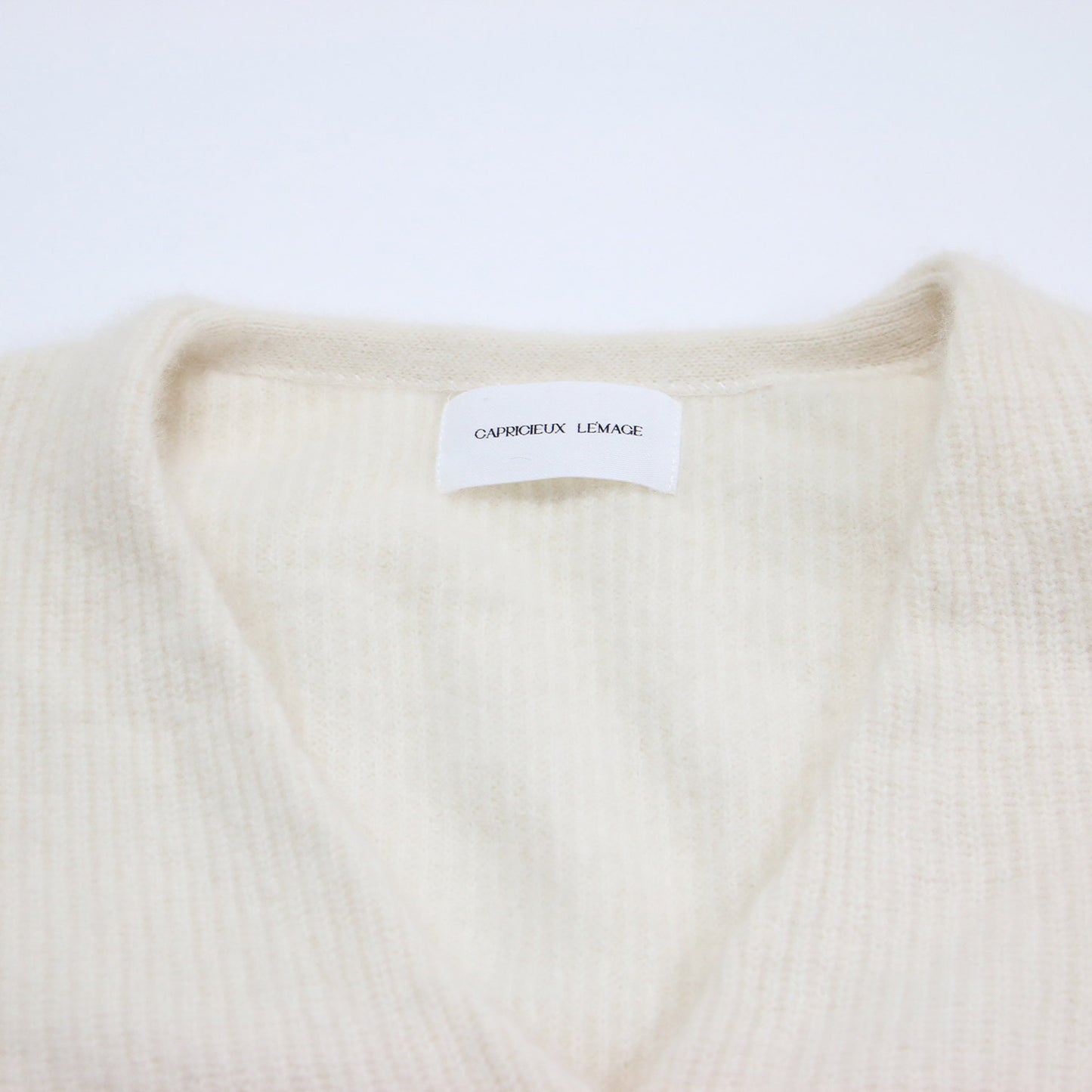 23秋冬 フォックスウール 畦編み カーディガン / ニット 長袖 Vネック ショート丈 ワイド ドロップショルダー