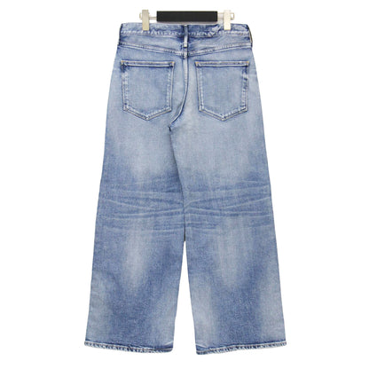 21春夏 ワイド デニムパンツ / THE ROBIN ブーツカット 5ポケット ダメージ加工 ストレッチ コットン