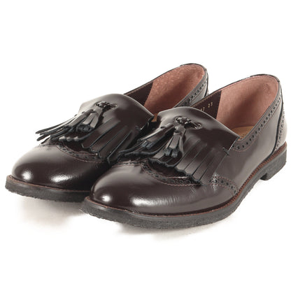 23秋冬 タッセルモチーフ フリンジ フラットシューズ / ローファー ラウンドトゥ ウイングチップ 天然皮革