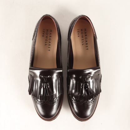 23秋冬 タッセルモチーフ フリンジ フラットシューズ / ローファー ラウンドトゥ ウイングチップ 天然皮革