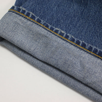 25春夏 クラッシュデニムパンツ / ワイド ダメージ加工 タックボタン 刺繍 コットン