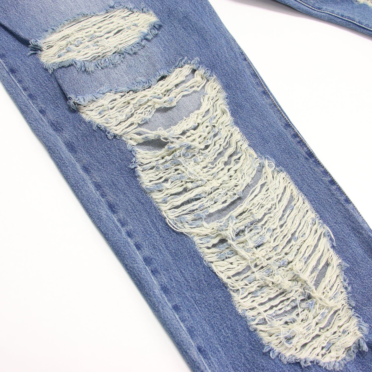 25春夏 クラッシュデニムパンツ / ワイド ダメージ加工 タックボタン 刺繍 コットン