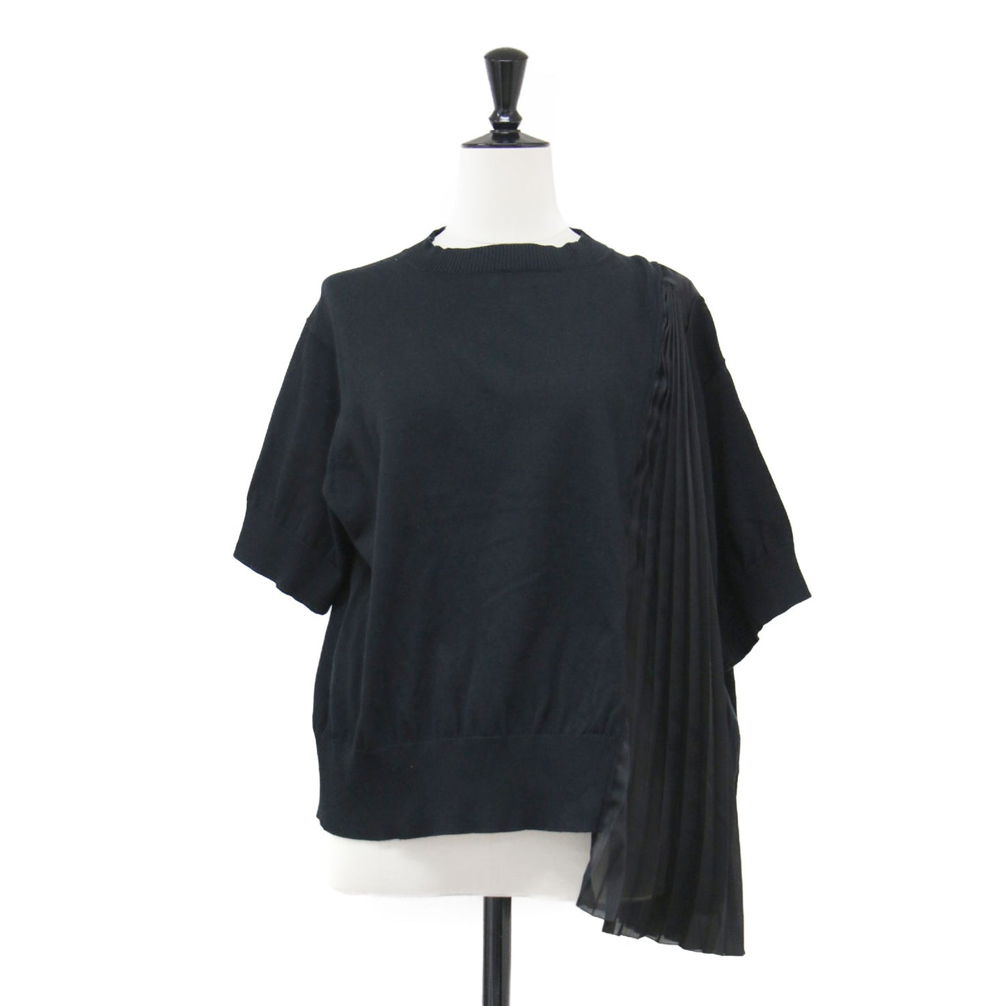 20春夏 ファブリックコンボ ニット プルオーバー / Fabric Combo Knit Pullover ボトルネック 半袖 アシンメトリー 異素材 シアー コットン