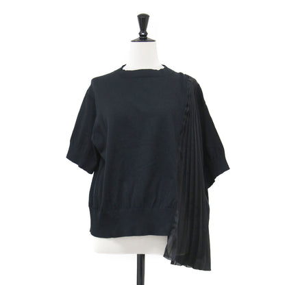 20春夏 ファブリックコンボ ニット プルオーバー / Fabric Combo Knit Pullover ボトルネック 半袖 アシンメトリー 異素材 シアー コットン