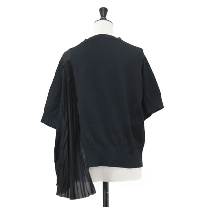 20春夏 ファブリックコンボ ニット プルオーバー / Fabric Combo Knit Pullover ボトルネック 半袖 アシンメトリー 異素材 シアー コットン