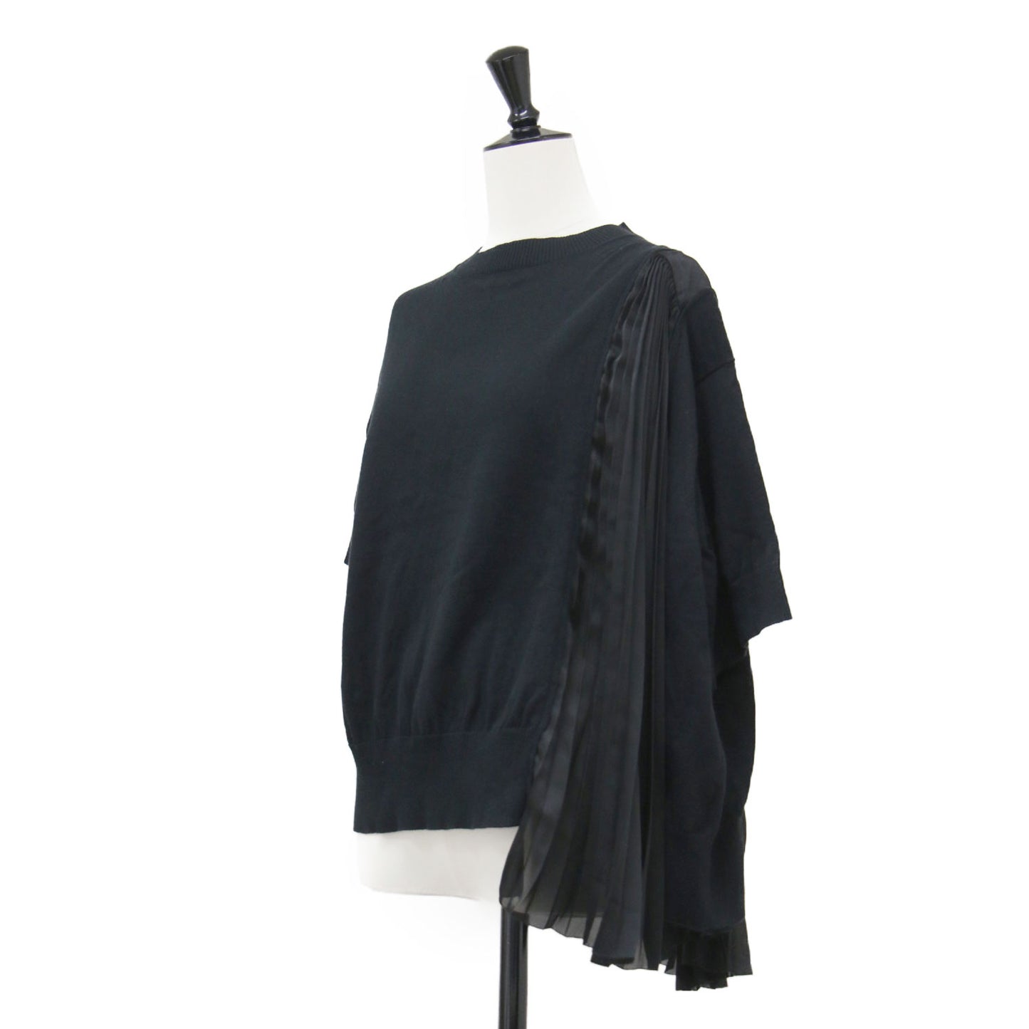 20春夏 ファブリックコンボ ニット プルオーバー / Fabric Combo Knit Pullover ボトルネック 半袖 アシンメトリー 異素材 シアー コットン