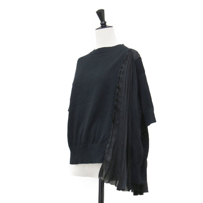 20春夏 ファブリックコンボ ニット プルオーバー / Fabric Combo Knit Pullover ボトルネック 半袖 アシンメトリー 異素材 シアー コットン