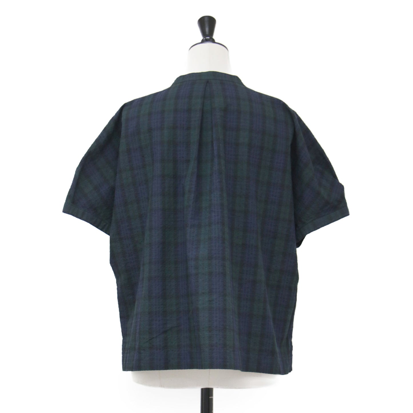 25春夏 サッカーチェックスキッパーブラウス / プルオーバー 半袖 フレンチスリーブ タック 凹凸 総柄 コットン ウォッシャブル