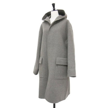 20秋冬 ライトメルトン フーデッドコート / ミドル丈 長袖 ドロップショルダー ストレート 比翼ボタン ウール カシミヤ