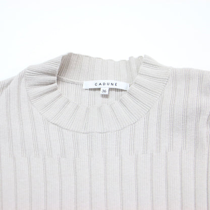 ギャザースリーブ リブニットワンピース / ドレス 長袖 クルーネック ロング丈 Aライン フレア コットン