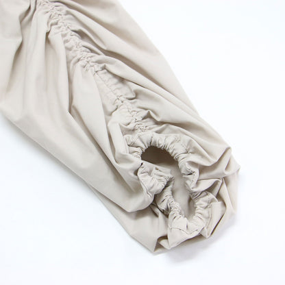 ギャザースリーブ リブニットワンピース / ドレス 長袖 クルーネック ロング丈 Aライン フレア コットン