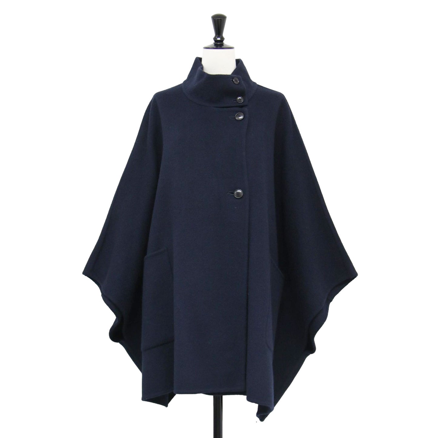 23秋冬 スタンドカラー ダブルフェイス ポンチョ / コート 長袖 ワイドシルエット ウール